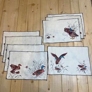 Unbranded Unisex Vintage Duck Linen Placemats White Cabin Cottagecore Set of 8
